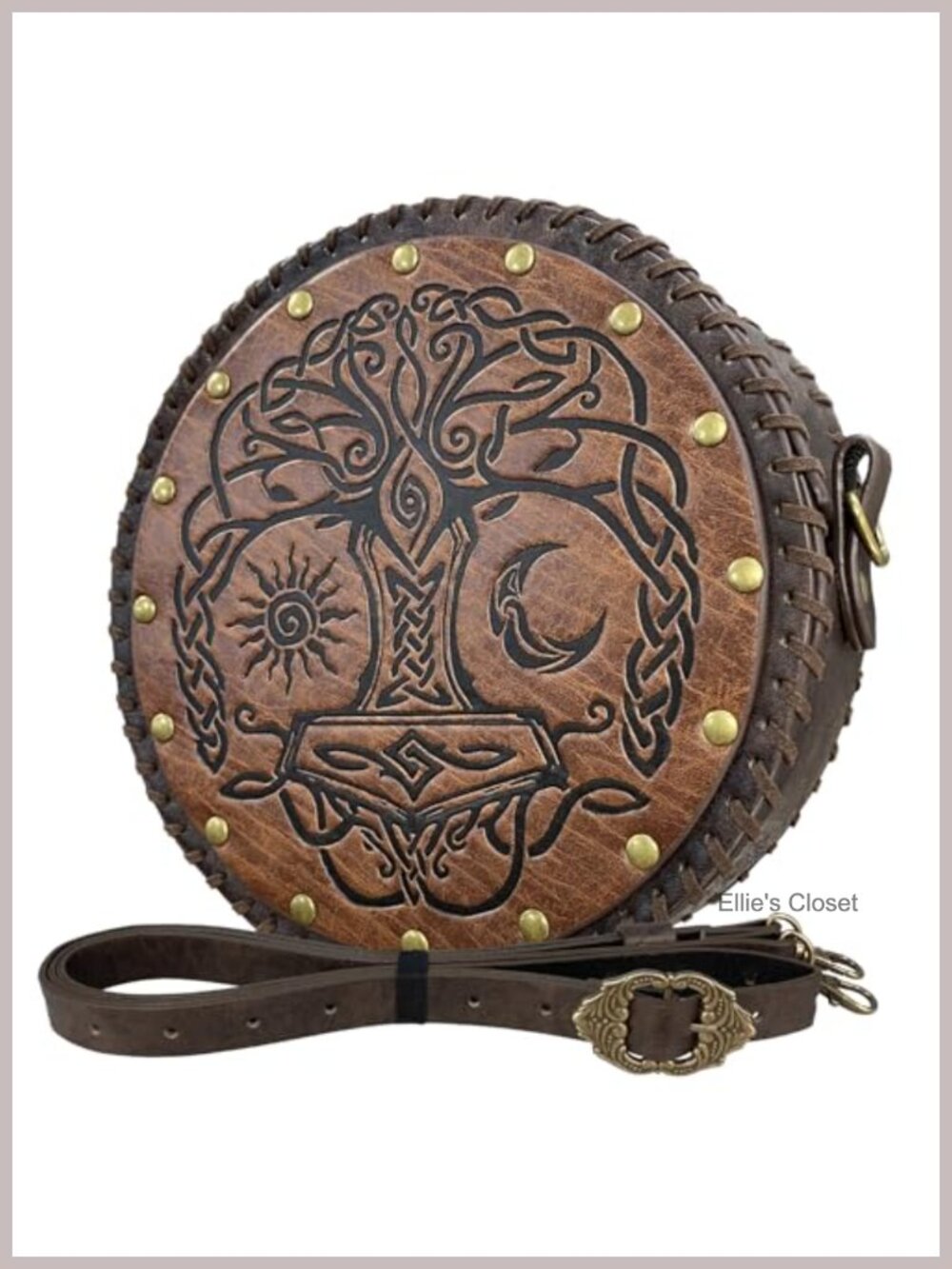 Viking Embossed Faux Leather Crossbody Belt Bag Medieval Satchel